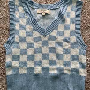 Blue and White Checkered Sweater Vest